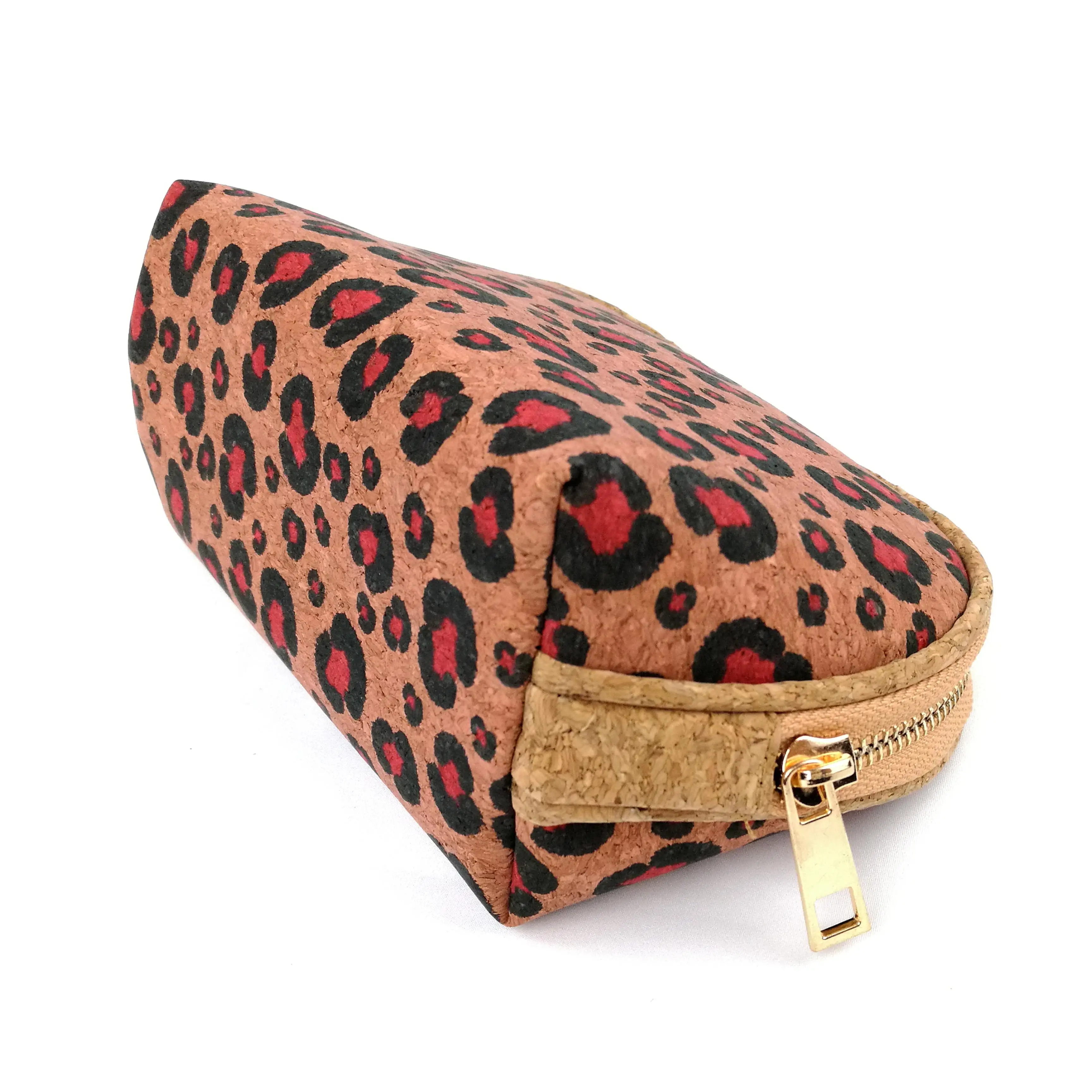 Free Shipping Leopard Wooden Purse Portugal Cork Makeup Bag Vegan Leather Cosmetic Pouch