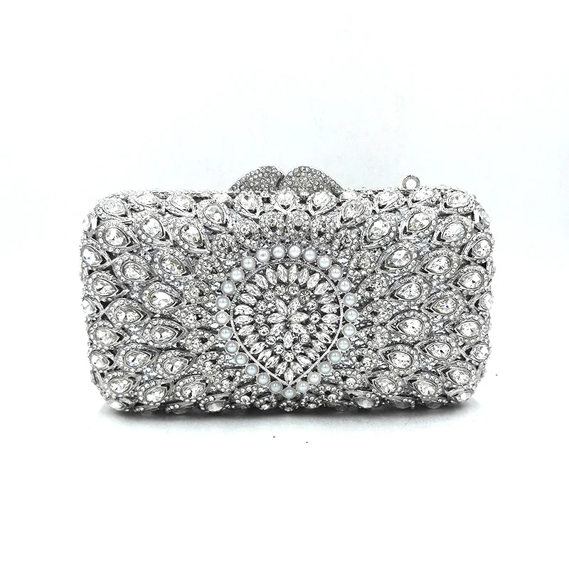 

Newest Bridal purse women evening party handbag fashion diamonds Nigeria wedding crystal clutches peacock feather crystal bag