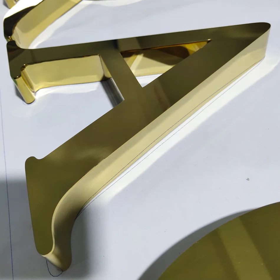 Golden Chromed polished stainless steel shop front sign