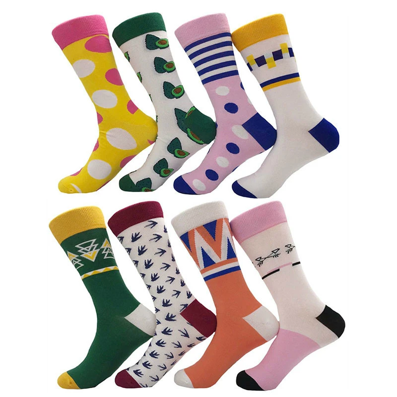 

Spelling Color Cartoon Fruits Avocado Stripe Dot Geometry Men Sock Male Happy Harajuku Hip Hop Casual Cotton Socks Autumn Winter