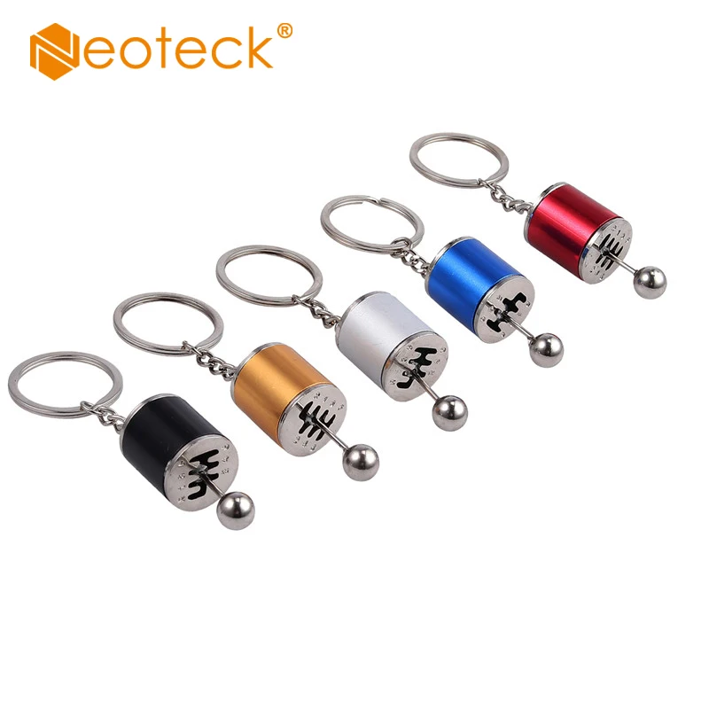 Neoteck 5Pcs/set Gear Box Key Chain Rings Imitation 6 Speed Manual Car-styling Gear Knob Shift Gearbox Stick Gift Gold Silver