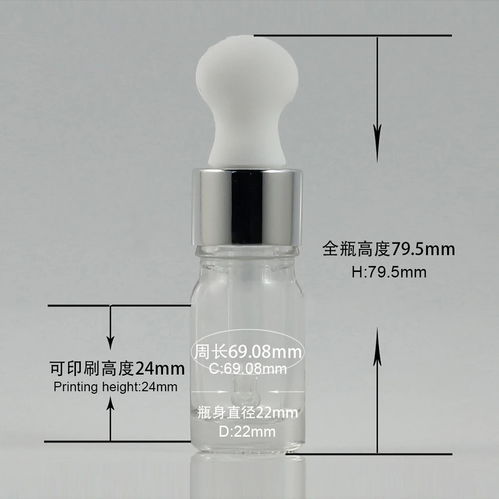 Sample glass bottle 5ml, Transparent body with silver dropper bottle 5ml essential oil