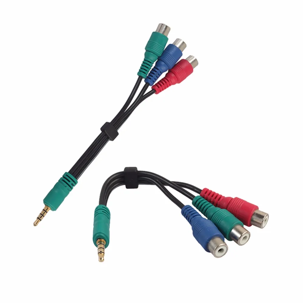 3.5mm Video Cable 4-pole AUX Male to Component YPbPr 3 RCA Female Adapter Green Blue Red 3-RCA External Line For Samsung TV PC