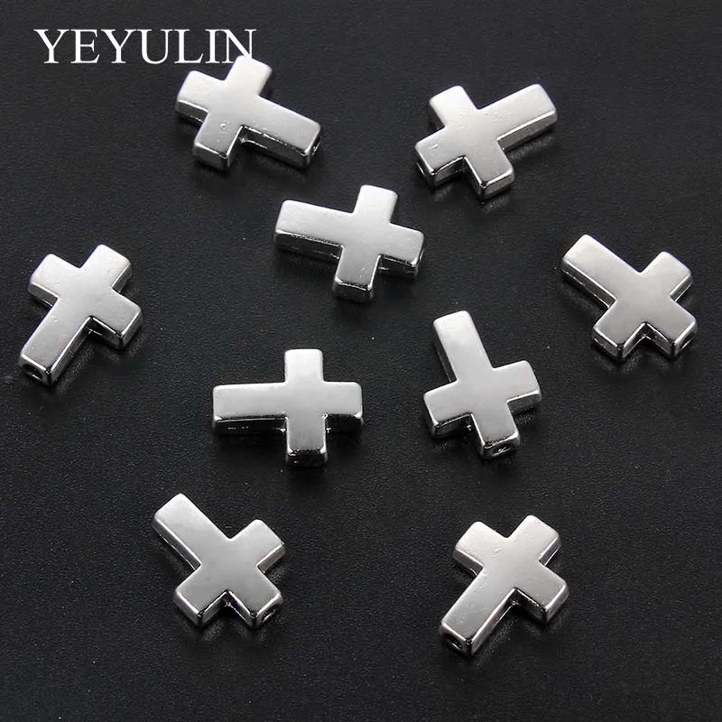 10Pcs Smooth Silver Color Zinc Alloy Religion Cross Beads For Women Men DIY Bracelet Necklace Jewelry Findings 13*1mm