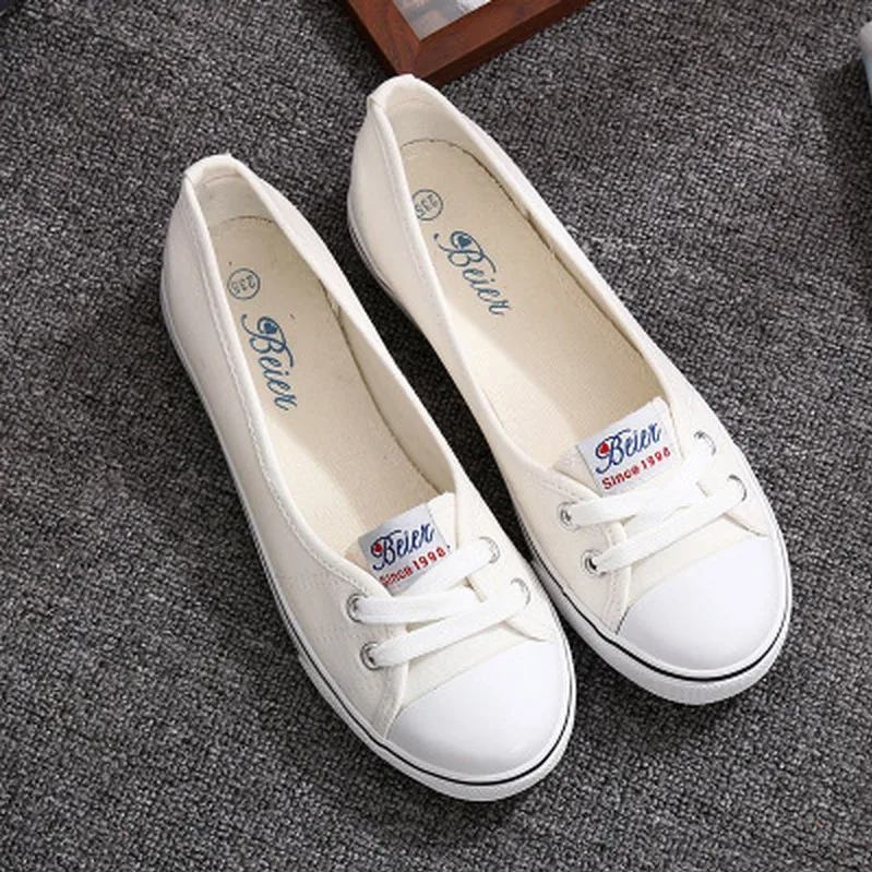 Casual Flats Shoes Woman Shallow Flat Heels White Shoes Non-slip Summer Female Solid Leisure Boat Canvas Shoes