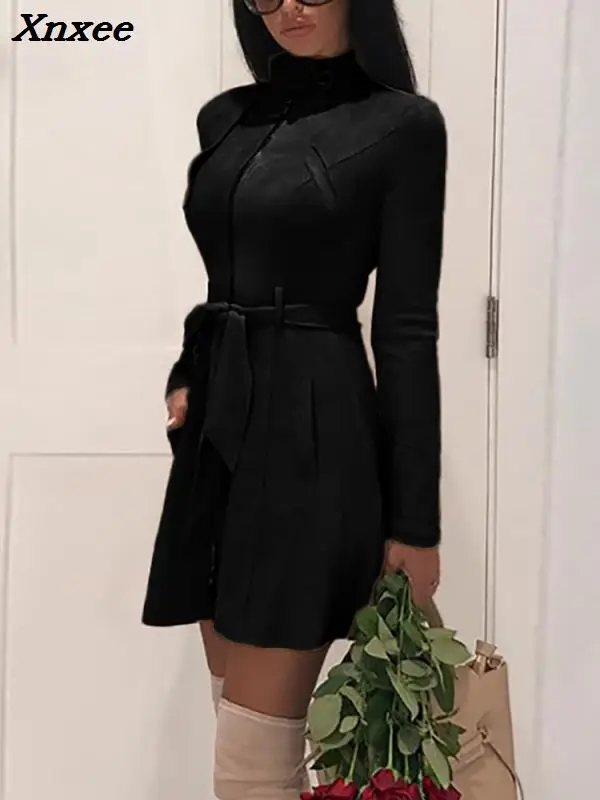 2018 outono moda feminina elegante botão de pressão manga longa workwear escritório jaqueta na moda zíper frontal bolso design com cinto casacos