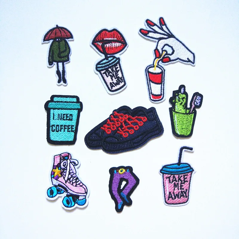 PGY Iron Patches For Clothing DIY Shoes Drink Lip Sticker On Clothes Smiling Creative Loving Dance Embroidery Patches Hat Decoor