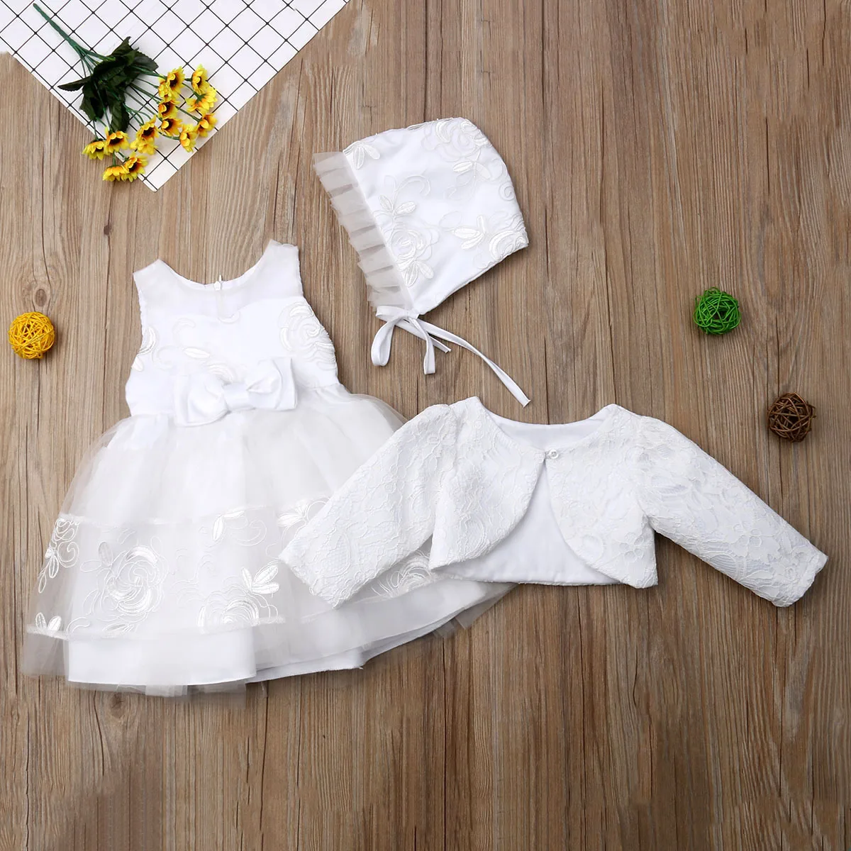 Citgeett White Solid Lace Baby Flower Girl Christening Wedding Bridesmaid Party Princess Formal Dress