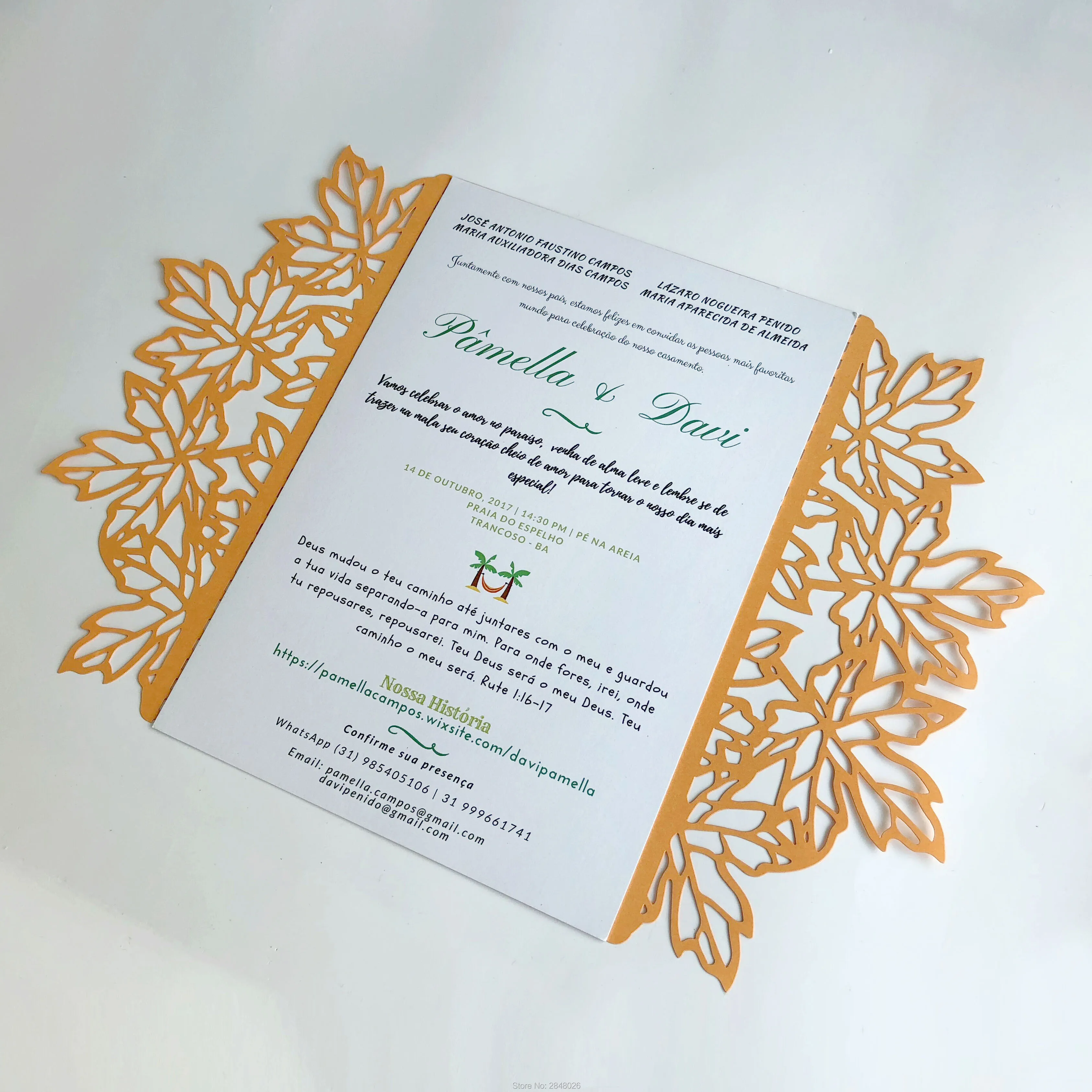 50pcs Orange Autumn leaves Invitation Card  Wedding Invitation,laser cut custom invitations, personalized greeting card