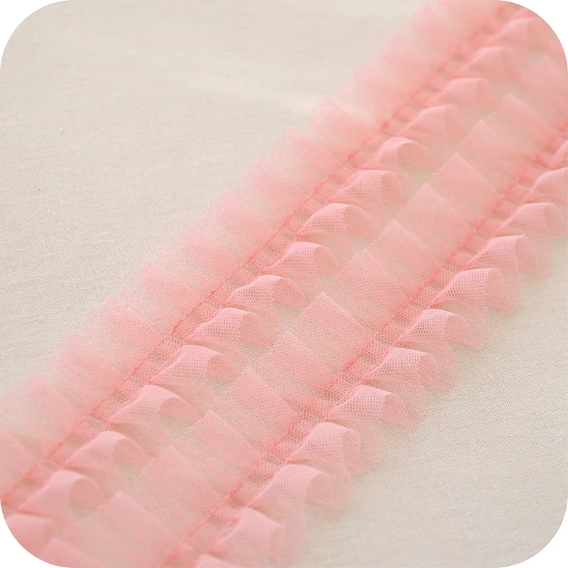 Fine Wide 5cm Elastic Pleated Mesh Tulle Lace Applique Guipure Folded Sewing Fabric Ribbon Edge Trim DIY Dresses Clothes Decor