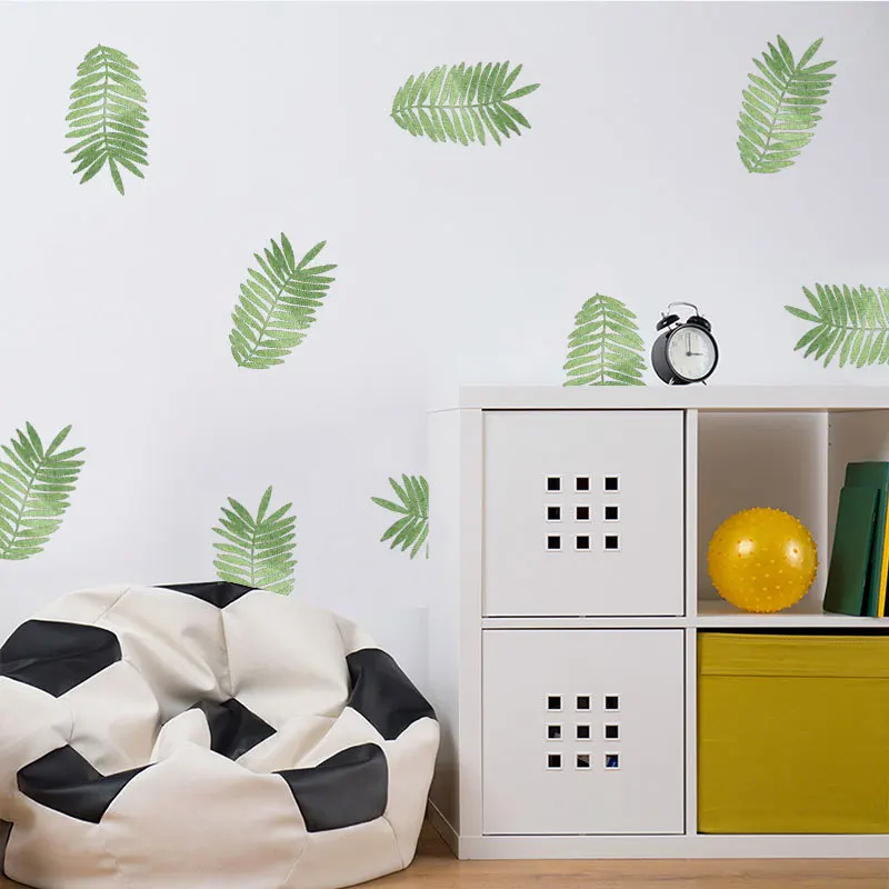 BalleenShiny-pegatina de pared de hojas tropicales verdes de PVC, estilo Pastoral, decoración de sala de estar, papel tapiz, Mural de guardería para