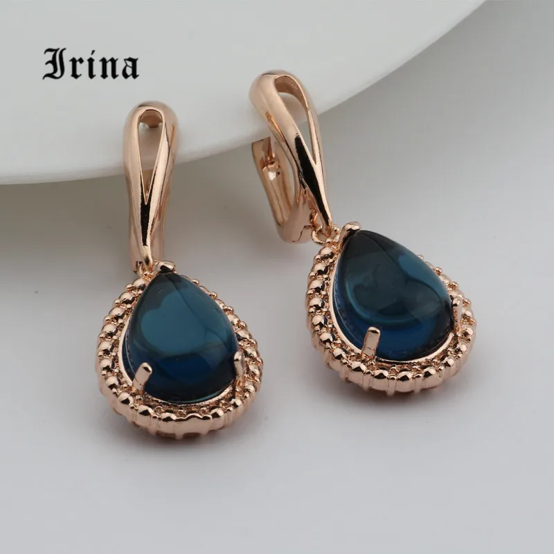 Irina 5 Color Classic Water Drop Glass Stone Beads Crystal Pendant Dangler Dangle Earring Women Jewelry Decoration