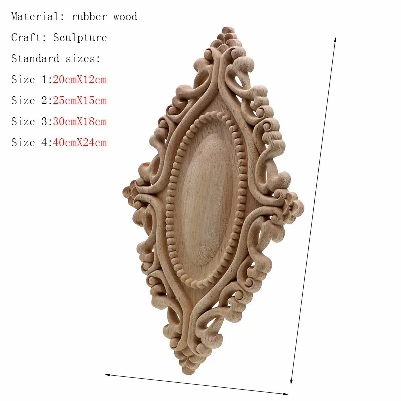 RUNBAZEF Wood Carving Applique Oval Decorative Flower Garden Decoration Door Home Furnishing European Relief Cabinet Miniature