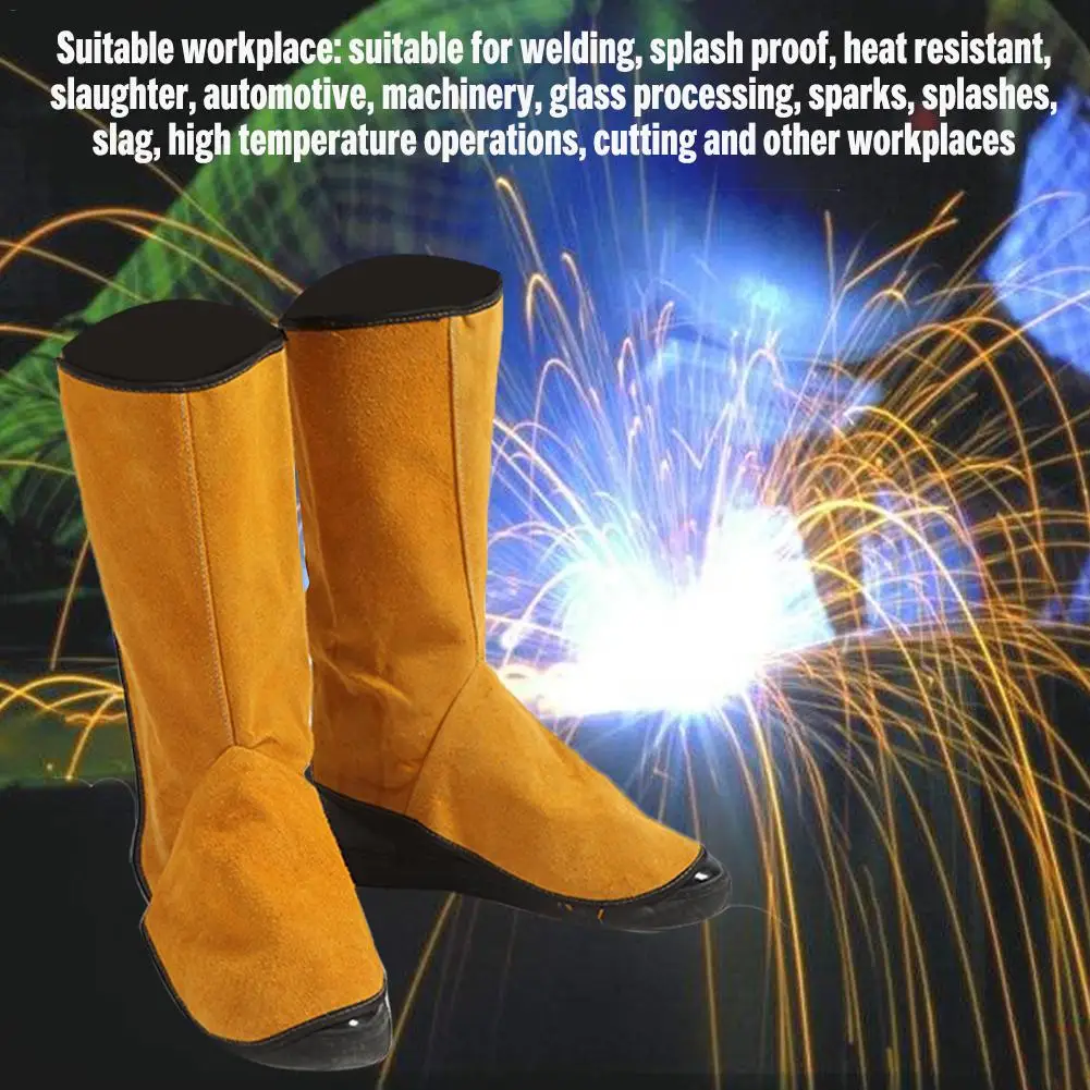 Trabalho de soldagem couro sapatos longos botas couro soldagem proteção contra incêndio pé leggings soldador pé cover wear soldador ferramentas