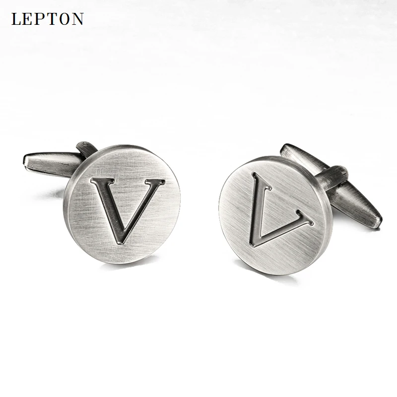 Lepton Letters of an alphabet V Cufflinks For Mens Classic Antique Silver plated Letters V cuff links Men shirt cuffs Cufflink