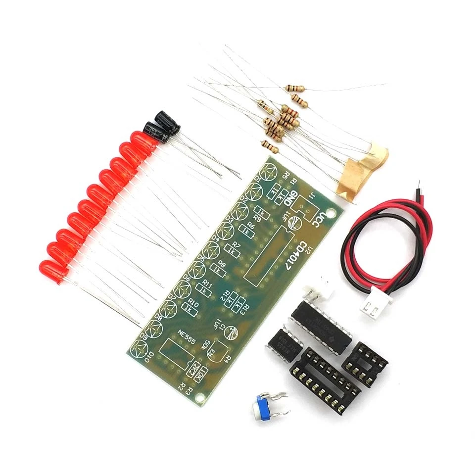 NE555 + CD4017 Practice Learing Kits LED Flashing Lights Module For Arduino Clock Generation Circuit PCB Board Electronic Suite