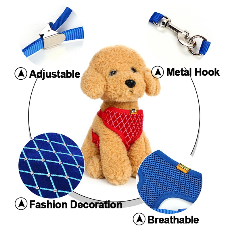 S/L Rhinestone Cat Harness And Leash Set Breathable Mesh Small Pet Vest Harnesses Outdoor Walking Leads For Cats Puppy Dogs