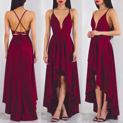 

Fashion New Sexy Vintage Womens Evening Party Dress Ladies Summer Beach Deep V Neck Backless Long Maxi Dresses