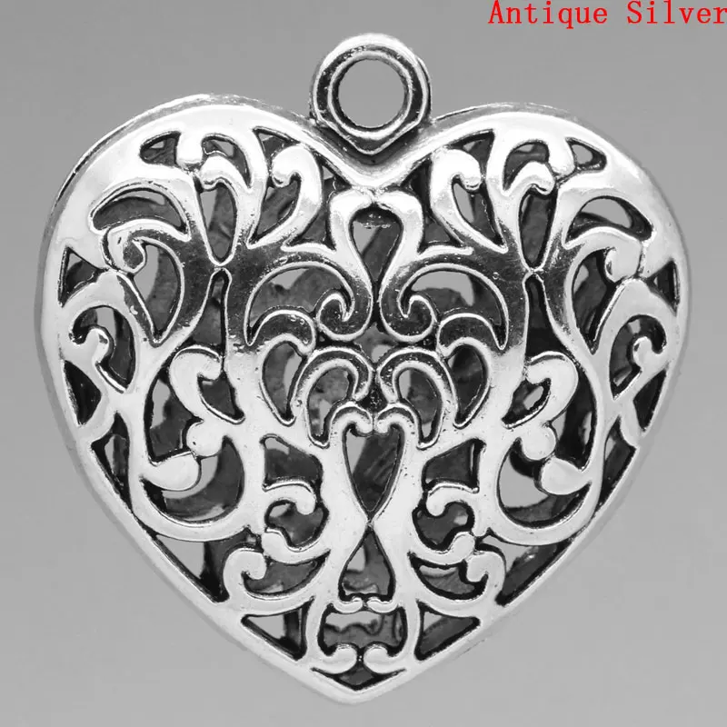 Lovely Charm Pendants Heart Silver Color Hollow 5.1x5cm,3PCs (B23471)