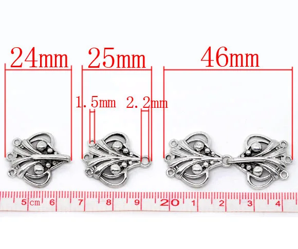 Lovely 5 Pairs Heart Charm Hook Sweater Clasps 25x21mm (B10034)