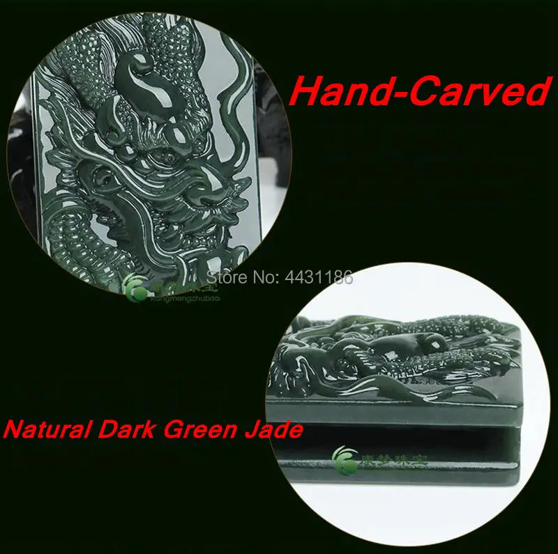 Hand-Carved Dark Green Jade Jadeite Dragon Theme Lucky Men Belt Buckle Ward off evil Spirits Waist Ornament*Certificate+Gift Box