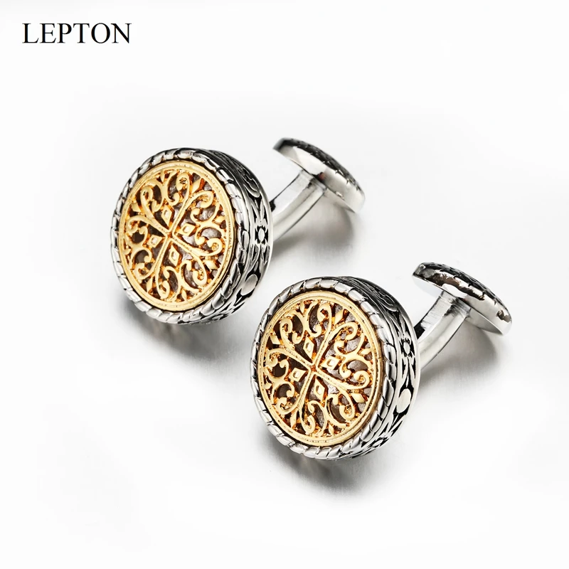 

LEPTON Vintage Cufflinks For Mens Gold & Silver Color Baroque Whale Back Closure Cufflink Wedding Business Cuff Links Gemelos