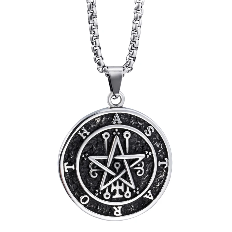 Men Stainless Steel Pendant Necklace Both Sided Seal of Astaroth Key of Solomon/Seal of Lilith Sigil of Lucifer Seal Chain