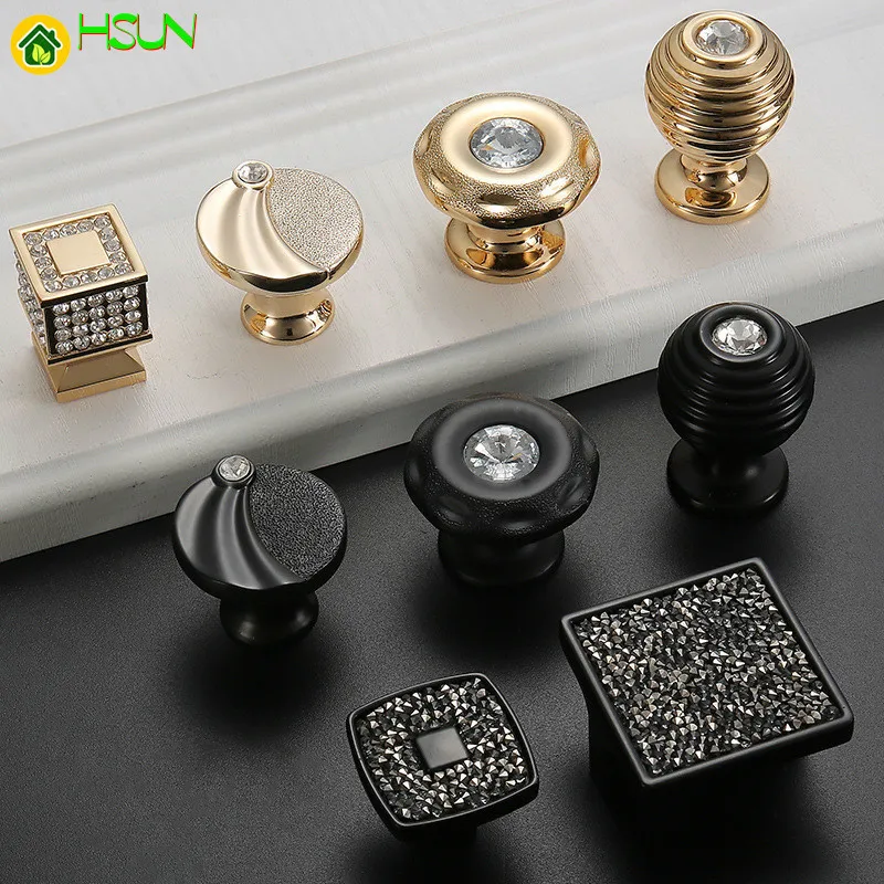 

2 pcs Modern Luxury Crystal Cabinet handle Drawer Pull Zinc Alloy Dresser Knobs Kitchen Cabinet Gold button