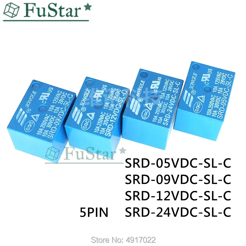 5PCS/lot Relays SRD-05VDC-SL-C SRD-12VDC-SL-C SRD-24VDC-SL-C SRD-09VDC-SL-C 05V 09V 12V 24V 10A 250VAC 5PIN T73