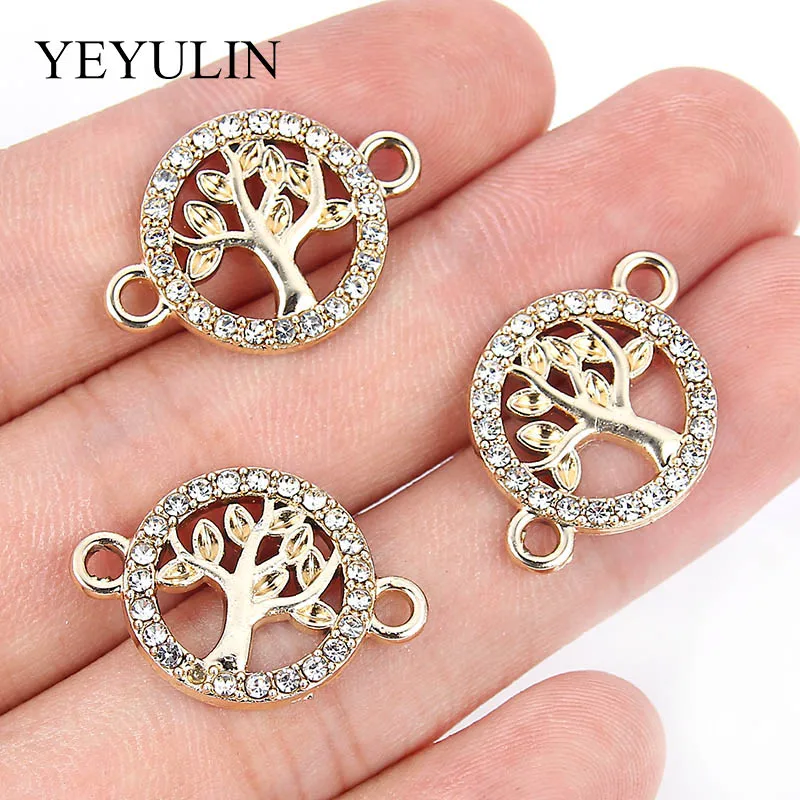 10 Pcs Gold Color Crystal Tree Of Life Pattern Alloy Connectors Bracelet Charms For DIY Pendant Necklace Jewelry Findings