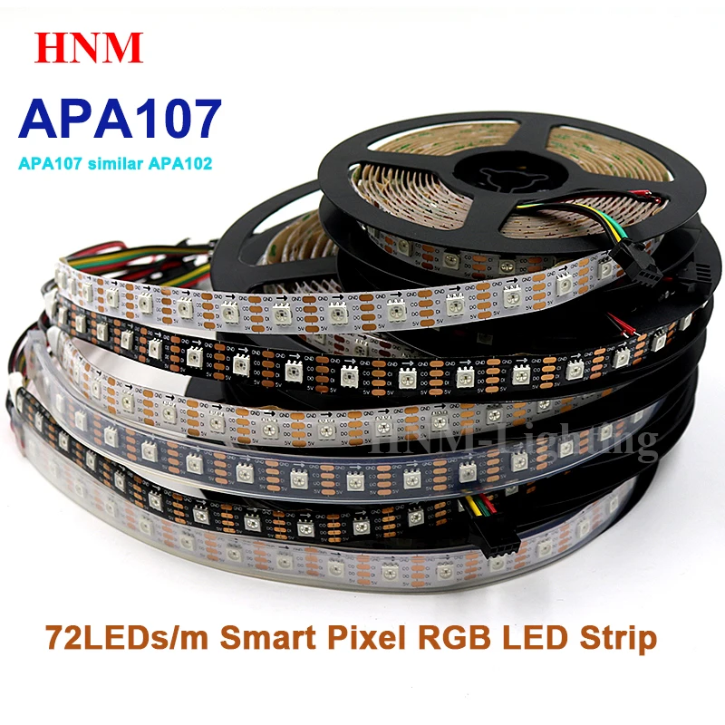 

5M 72LEDs/m APA107 Digital LED Strip 5050 SMD Addressable Pixel Flexible Tape TV Light,White/Black PCB,IP20/IP65/IP67