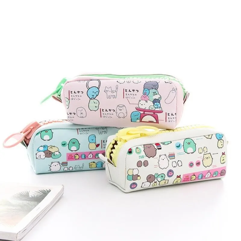 NOVERTY NEW Kawaii Cute PU Leather Cartoon Pencil Case School Student Supplies Pen Box Pen Bag Stationery Storage Bag 05156