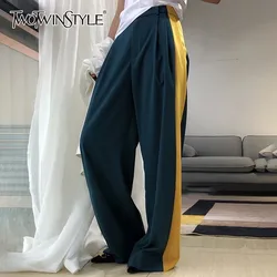 TWOTWINSTYLE Casual Ha Colpito di Colore Pantaloni Lunghi Delle Donne A Vita Alta di Grande Formato Lungo Pantaloni Larghi del Piedino Femminile della Molla di Modo 2020 Nuovo