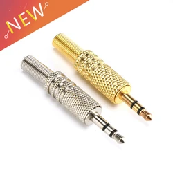 5pcs 3.5 jack 3Poles Plug Connector Stereo Metal 3.5 Plug & Jack Adapter With Spring Solder Wire Terminals