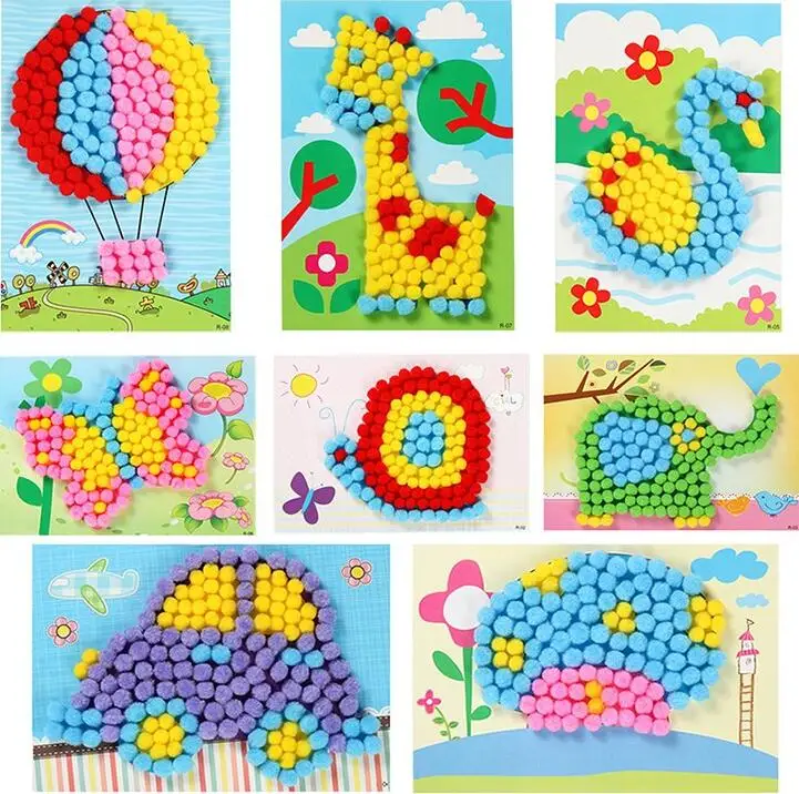 2 Teile/satz Kinder Plüsch Ball Malerei Aufkleber Kreative DIY Handgemachte Material Pädagogisches Spielzeug Kinder Cartoon Puzzles Handwerk