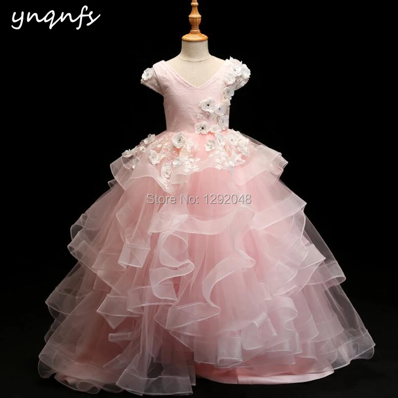 YNQNFS G1 – robe princesse à fleurs pour filles, rose, à volants, bouffante, robe de bal, de soirée, de concours, d'anniversaire, de première Communion