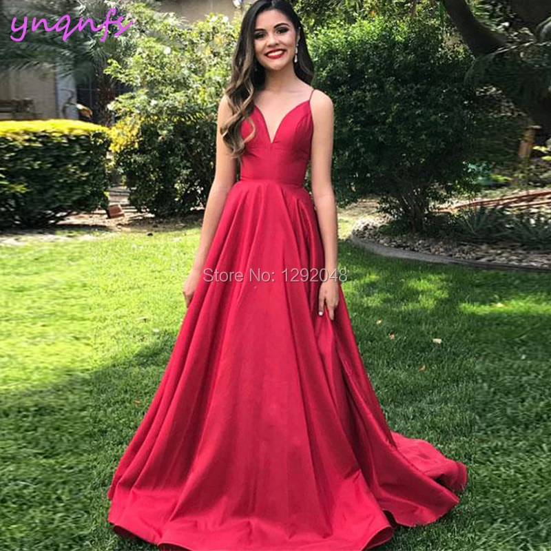 YNQNFS – robe de bal en Satin rouge, élégante, Simple, ligne A, longue, grande taille, P56, 2019