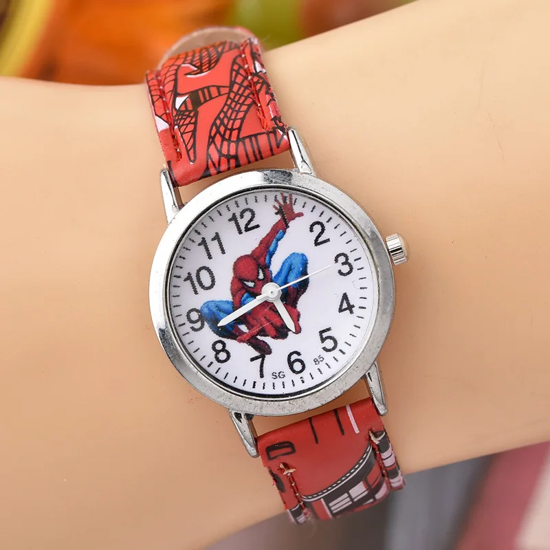 Disney Spiderman Horloge Schattig Cartoon Horloge Kids Watches Jongens Kerstcadeau Lederen Quartz Horloge