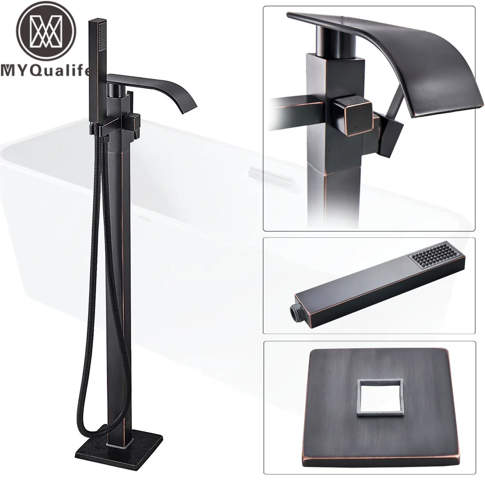 Best Quality Bathtub Faucet Freestanding Bathroom Tub Sink Faucet Single Handle Black Waterfall Bath Shower Set with Handshower