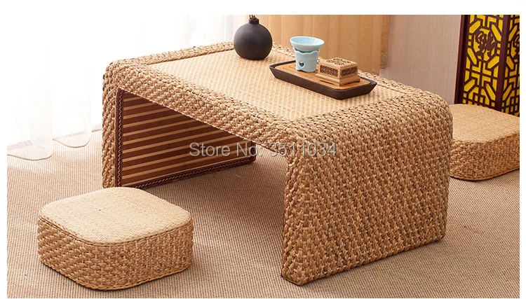 Japanese and Korean vine-woven straw-woven tatami tea table platform, Kang table, floating window table, small tea table