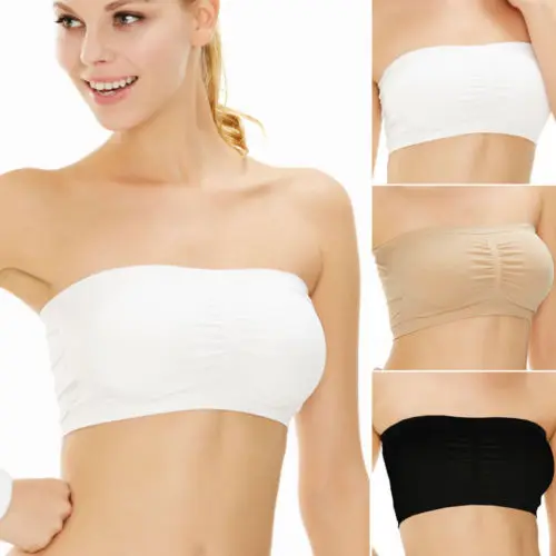 Womens Strapless Bra Bandeau Tube Top Removable Pads Seamless Crop Colors New