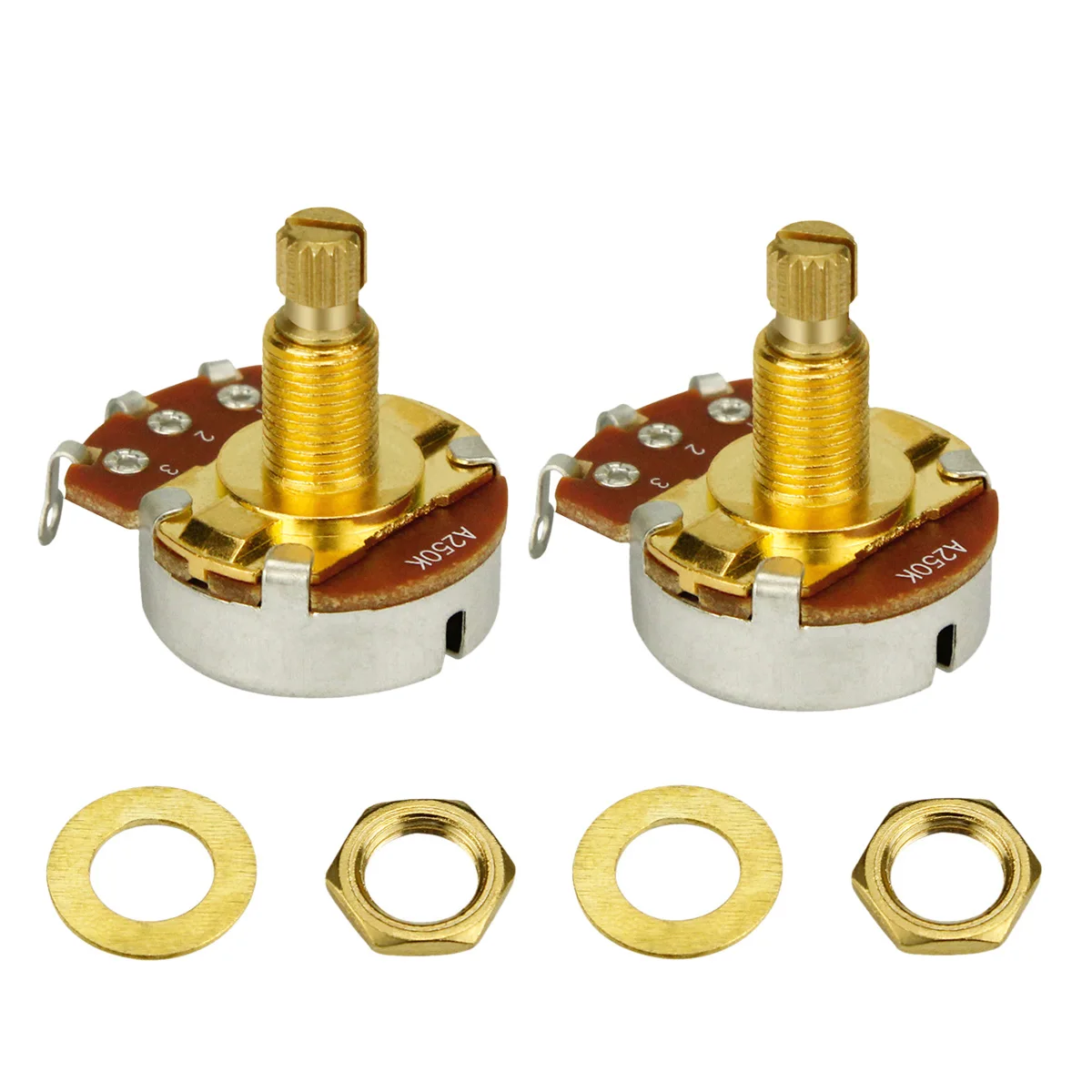 NEW 2pcs Full Size Long Split Shaft Potentiometers A500K / B500K/A250K /B250K Pots Tone Volume Control for Guitar Bass