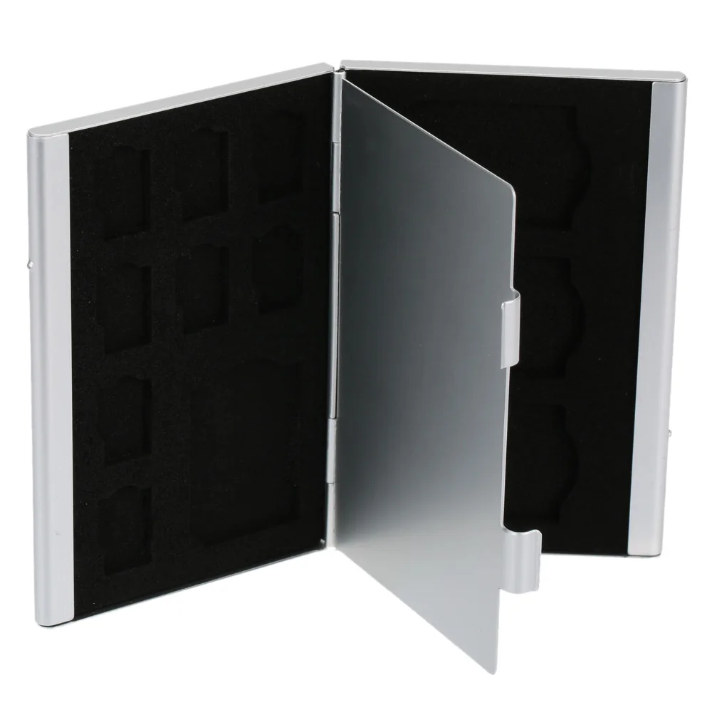 12 في 1 الألومنيوم صندوق تخزين حقيبة غلاف بطاقة ذاكرة محفظة بحامل بطاقات سعة كبيرة ل 4 * SD مايكرو SD SDHC SDXC MMC 8 * TF SIM Ca