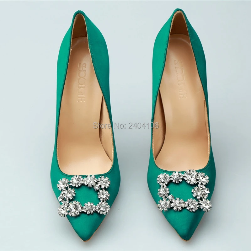 Green Color Women Wedding Dress Shoes Mature Style High Heels Shoes Stilettos Sexy Pointed Toe High Heels Party Pumps Shoes