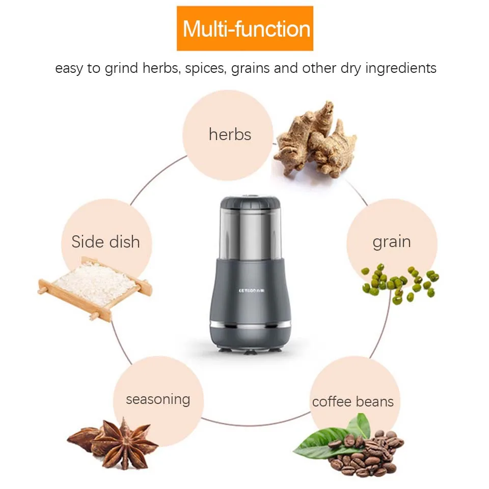 Moulin à café électrique de grande capacité, 200g, pour sel et poivre, appareil puissant pour grains, épices, grains, haute vitesse