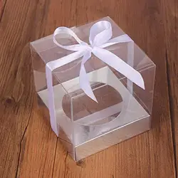12Pcs Silver Clear Plastic Cupcake Packaging Box Cake Favors Box Container Wedding Party Cupcake Boxes Gift Box Supplies Ribbon