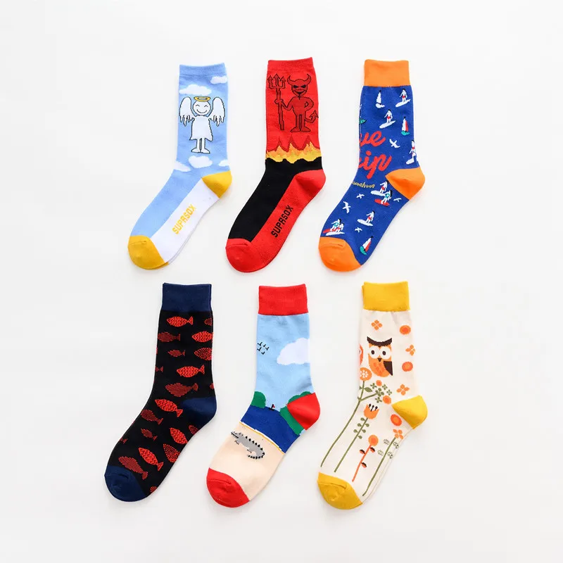 Women Socks Harajuku Cute Crazy Happy Cartoon Colorful Sweet Funny Novelty Kawaii Angel Devil Cotton Calcetines Mujer