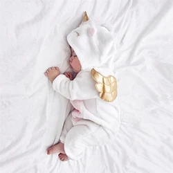 0-24 mt Newborn Kid Baby Junge Mädchen Kleidung Nette Einhorn Flanell Mit Kapuze Strampler Elegante Baumwolle Prinzessin Overall schöne party Outfit