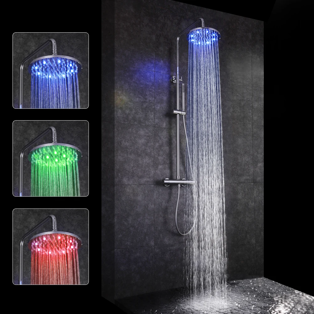 

SKOWLL Rainfall Shower Faucet Set Wall Mount Bathroom Thermostatic Shower Faucet LED with Handheld, Chrome SK-9102