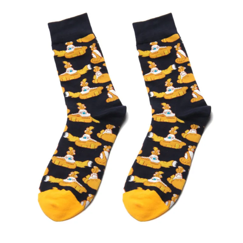 Men Socks Korea Cartoon Colorful Happy Hip Hop Skate Harajuku Funny Street Style Fashion Dress Cotton Sock Yellow Green